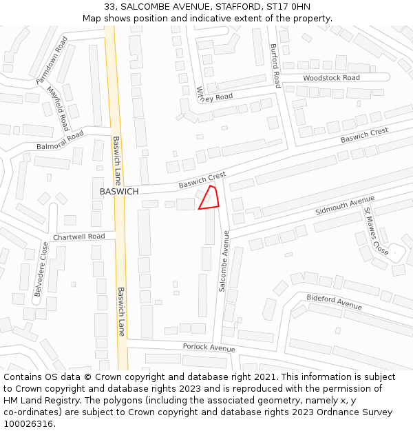 33, SALCOMBE AVENUE, STAFFORD, ST17 0HN: Location map and indicative extent of plot