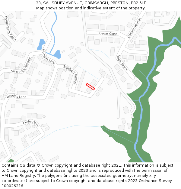 33, SALISBURY AVENUE, GRIMSARGH, PRESTON, PR2 5LF: Location map and indicative extent of plot