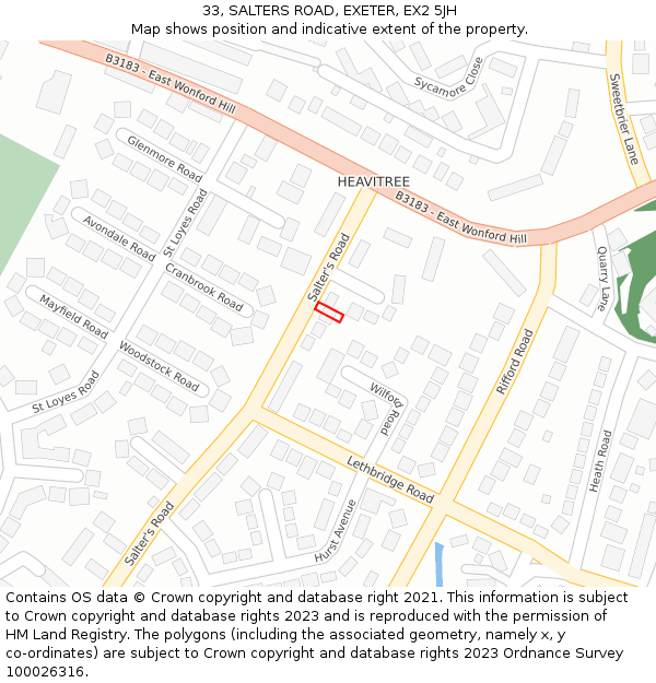 33, SALTERS ROAD, EXETER, EX2 5JH: Location map and indicative extent of plot