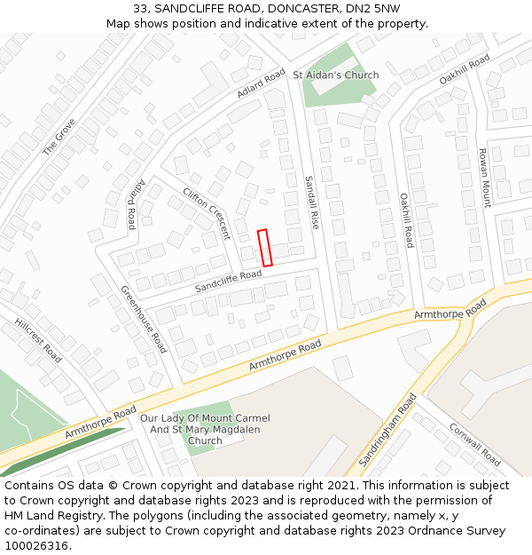 33, SANDCLIFFE ROAD, DONCASTER, DN2 5NW: Location map and indicative extent of plot