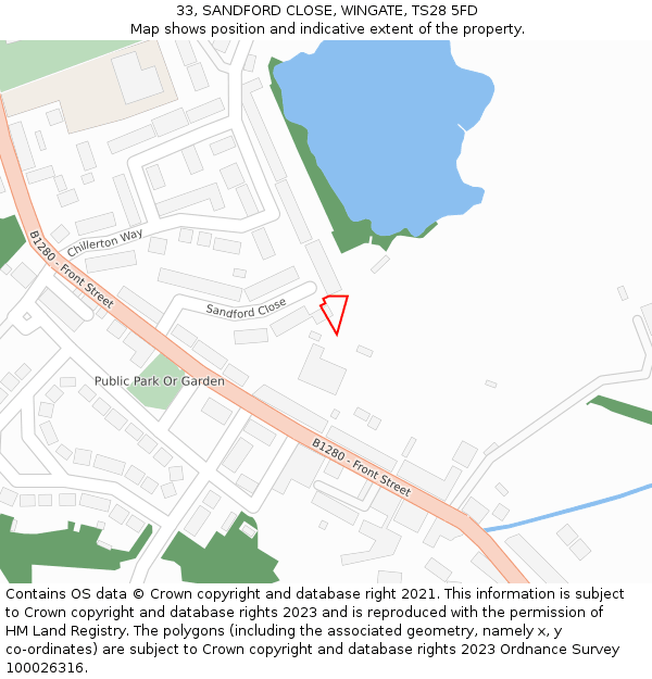 33, SANDFORD CLOSE, WINGATE, TS28 5FD: Location map and indicative extent of plot