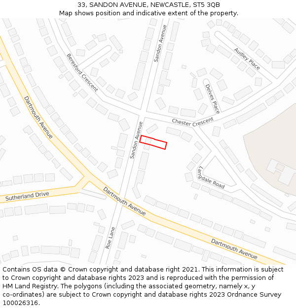 33, SANDON AVENUE, NEWCASTLE, ST5 3QB: Location map and indicative extent of plot