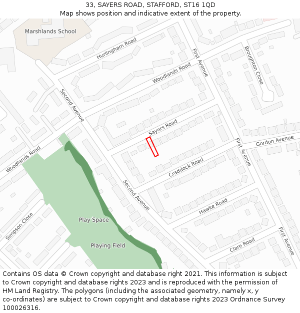 33, SAYERS ROAD, STAFFORD, ST16 1QD: Location map and indicative extent of plot
