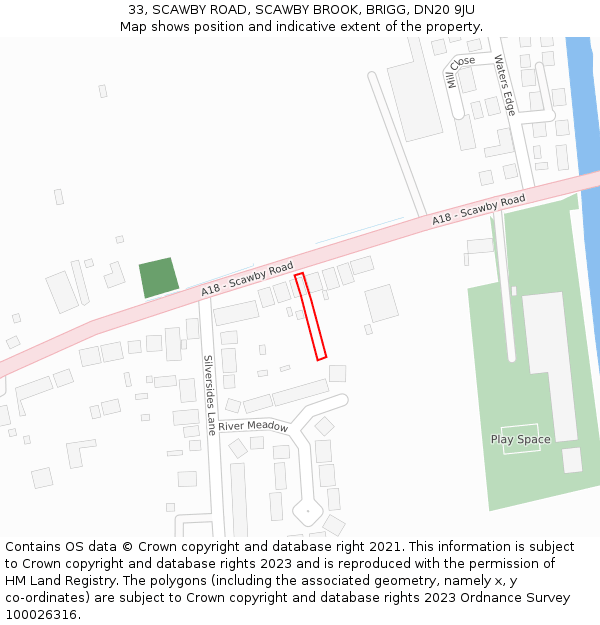 33, SCAWBY ROAD, SCAWBY BROOK, BRIGG, DN20 9JU: Location map and indicative extent of plot