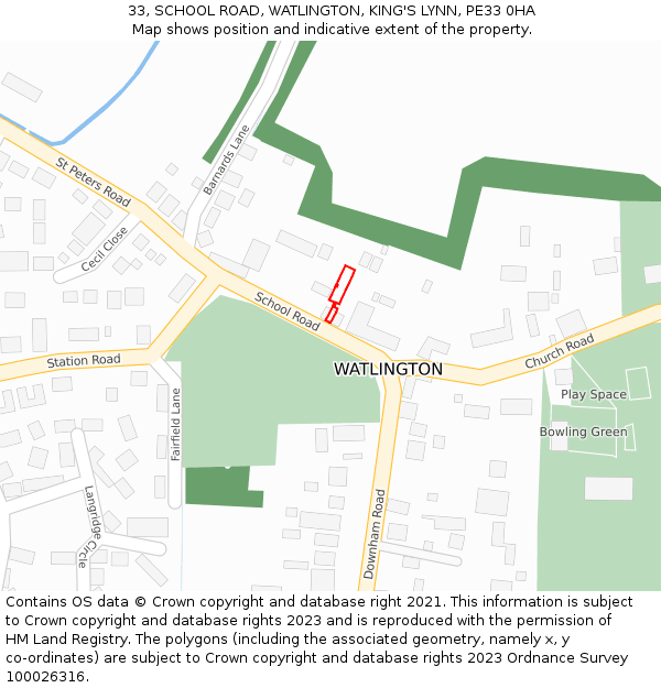 33, SCHOOL ROAD, WATLINGTON, KING'S LYNN, PE33 0HA: Location map and indicative extent of plot