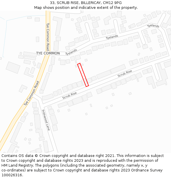 33, SCRUB RISE, BILLERICAY, CM12 9PG: Location map and indicative extent of plot