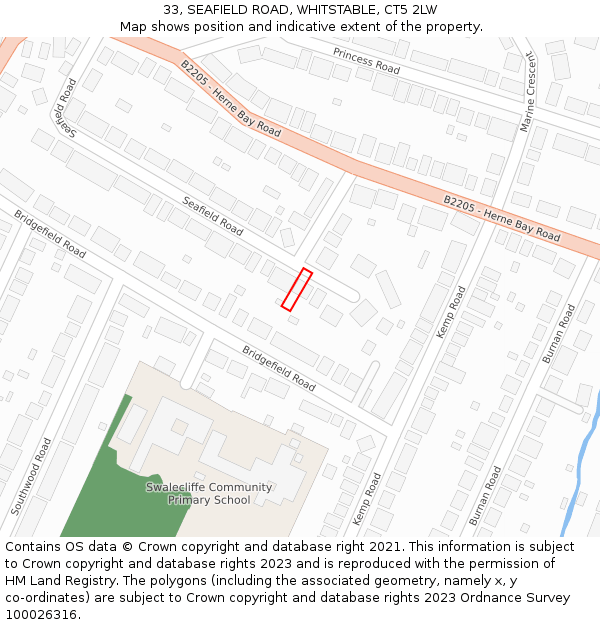 33, SEAFIELD ROAD, WHITSTABLE, CT5 2LW: Location map and indicative extent of plot