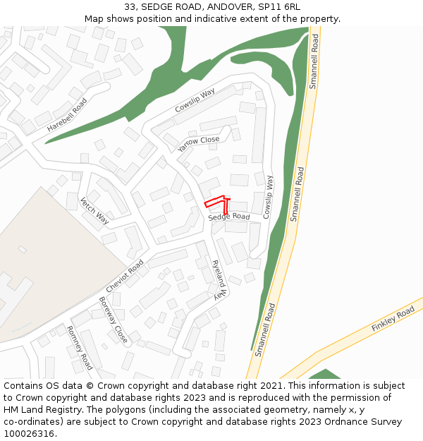 33, SEDGE ROAD, ANDOVER, SP11 6RL: Location map and indicative extent of plot