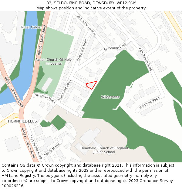 33, SELBOURNE ROAD, DEWSBURY, WF12 9NY: Location map and indicative extent of plot