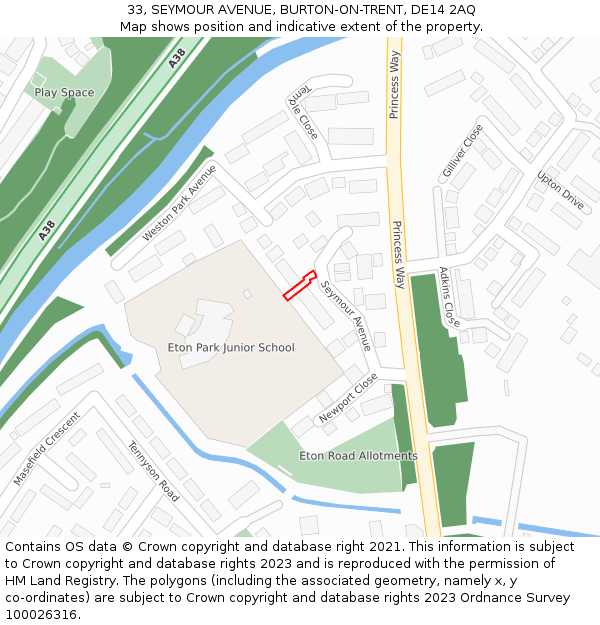 33, SEYMOUR AVENUE, BURTON-ON-TRENT, DE14 2AQ: Location map and indicative extent of plot