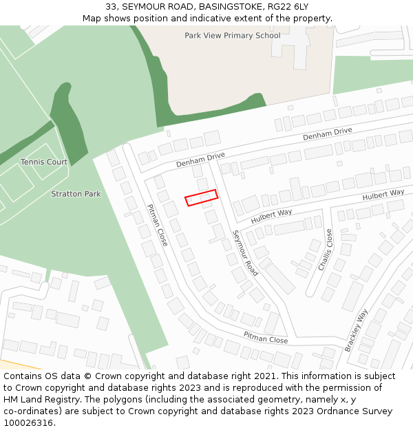 33, SEYMOUR ROAD, BASINGSTOKE, RG22 6LY: Location map and indicative extent of plot