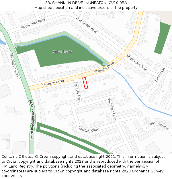 33, SHANKLIN DRIVE, NUNEATON, CV10 0BA: Location map and indicative extent of plot