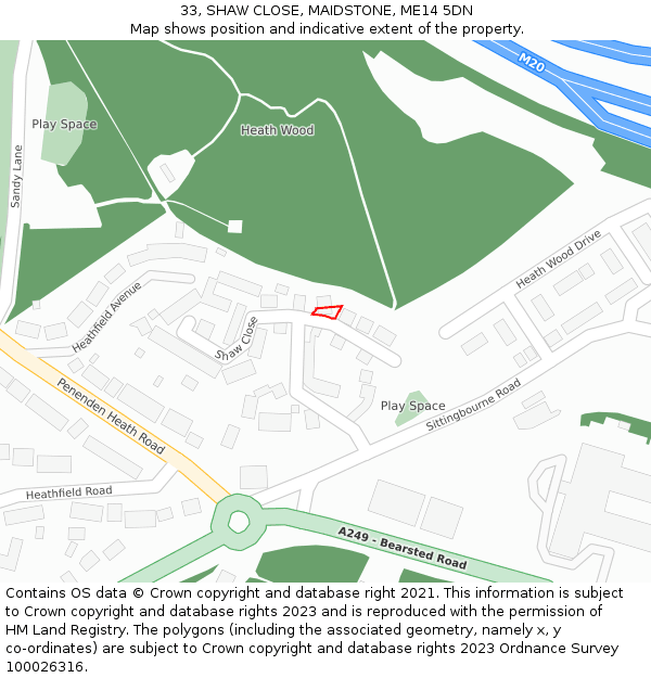 33, SHAW CLOSE, MAIDSTONE, ME14 5DN: Location map and indicative extent of plot