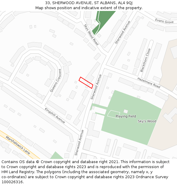 33, SHERWOOD AVENUE, ST ALBANS, AL4 9QJ: Location map and indicative extent of plot