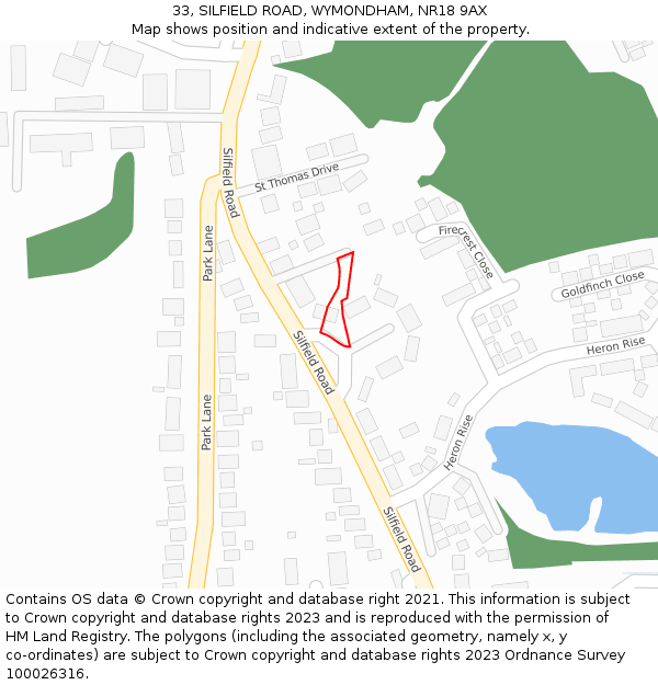 33, SILFIELD ROAD, WYMONDHAM, NR18 9AX: Location map and indicative extent of plot