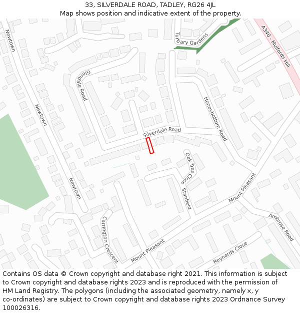 33, SILVERDALE ROAD, TADLEY, RG26 4JL: Location map and indicative extent of plot