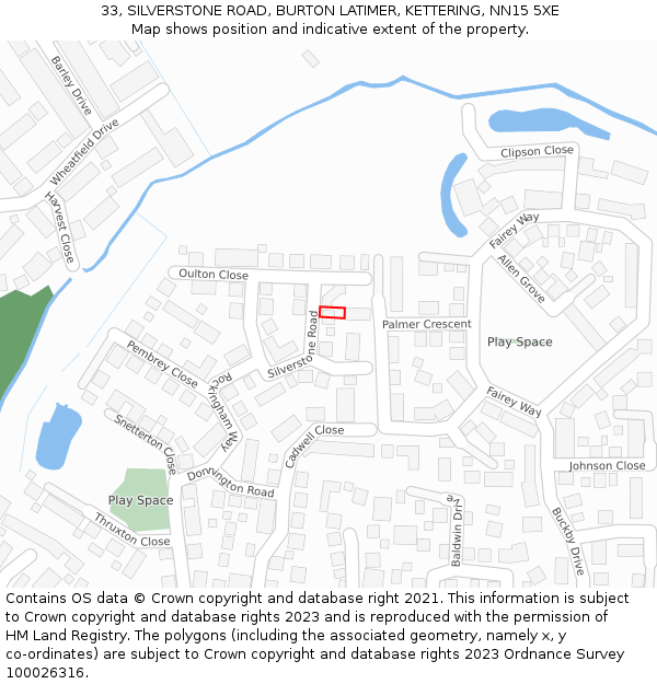 33, SILVERSTONE ROAD, BURTON LATIMER, KETTERING, NN15 5XE: Location map and indicative extent of plot
