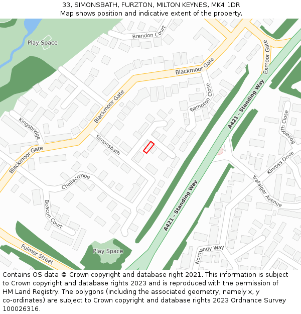 33, SIMONSBATH, FURZTON, MILTON KEYNES, MK4 1DR: Location map and indicative extent of plot