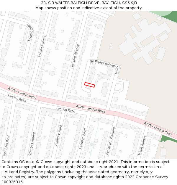 33, SIR WALTER RALEIGH DRIVE, RAYLEIGH, SS6 9JB: Location map and indicative extent of plot