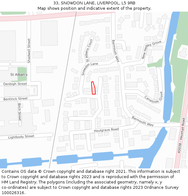 33, SNOWDON LANE, LIVERPOOL, L5 9RB: Location map and indicative extent of plot