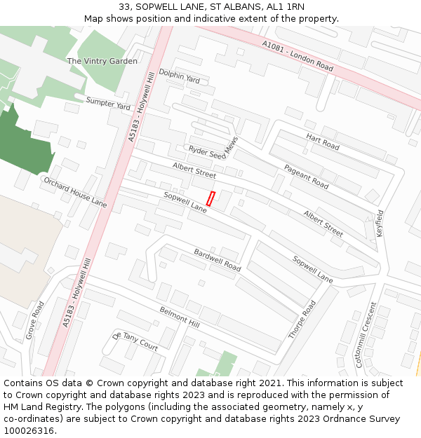 33, SOPWELL LANE, ST ALBANS, AL1 1RN: Location map and indicative extent of plot