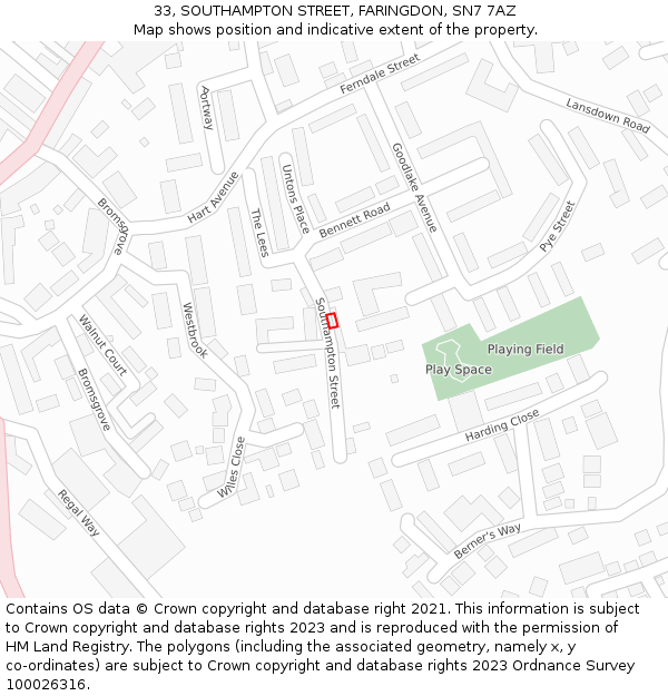 33, SOUTHAMPTON STREET, FARINGDON, SN7 7AZ: Location map and indicative extent of plot