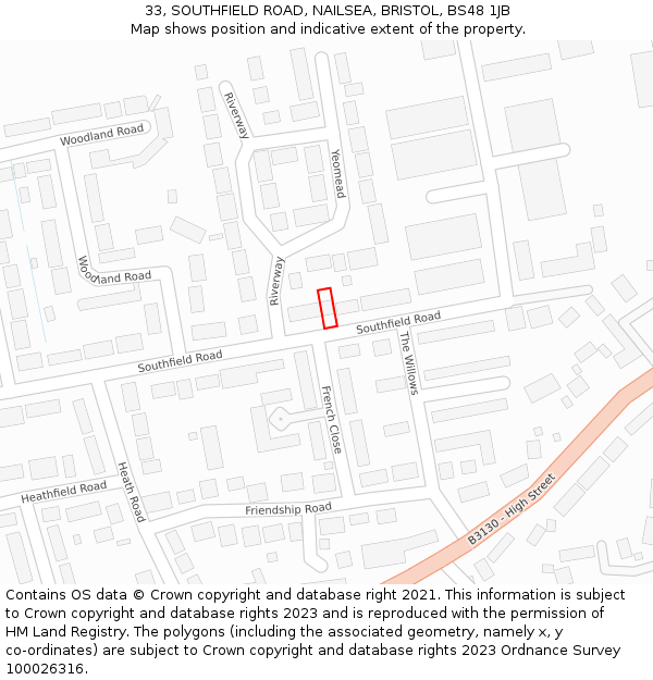 33, SOUTHFIELD ROAD, NAILSEA, BRISTOL, BS48 1JB: Location map and indicative extent of plot