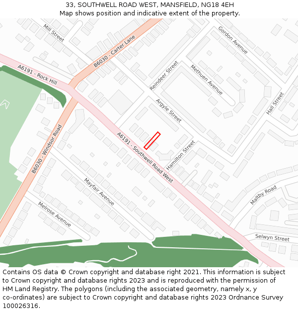 33, SOUTHWELL ROAD WEST, MANSFIELD, NG18 4EH: Location map and indicative extent of plot