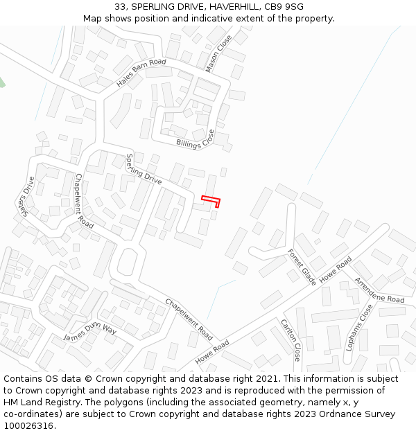 33, SPERLING DRIVE, HAVERHILL, CB9 9SG: Location map and indicative extent of plot