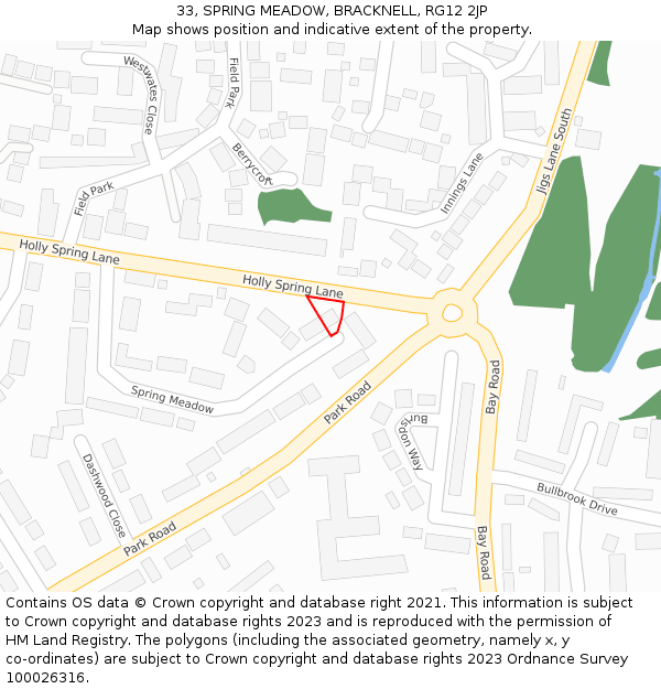 33, SPRING MEADOW, BRACKNELL, RG12 2JP: Location map and indicative extent of plot