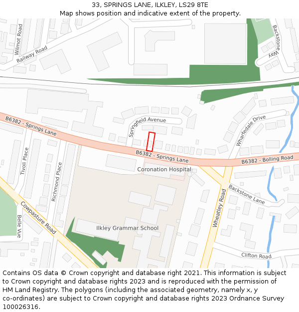 33, SPRINGS LANE, ILKLEY, LS29 8TE: Location map and indicative extent of plot
