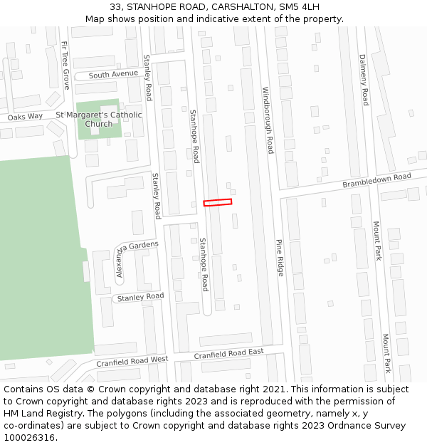 33, STANHOPE ROAD, CARSHALTON, SM5 4LH: Location map and indicative extent of plot