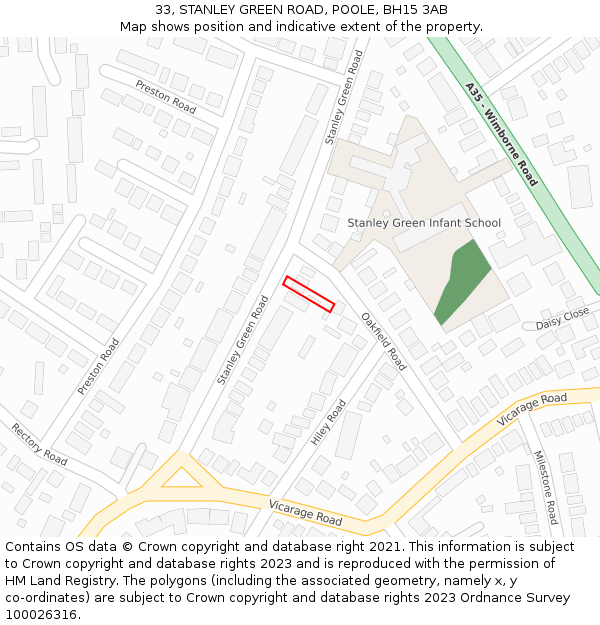 33, STANLEY GREEN ROAD, POOLE, BH15 3AB: Location map and indicative extent of plot