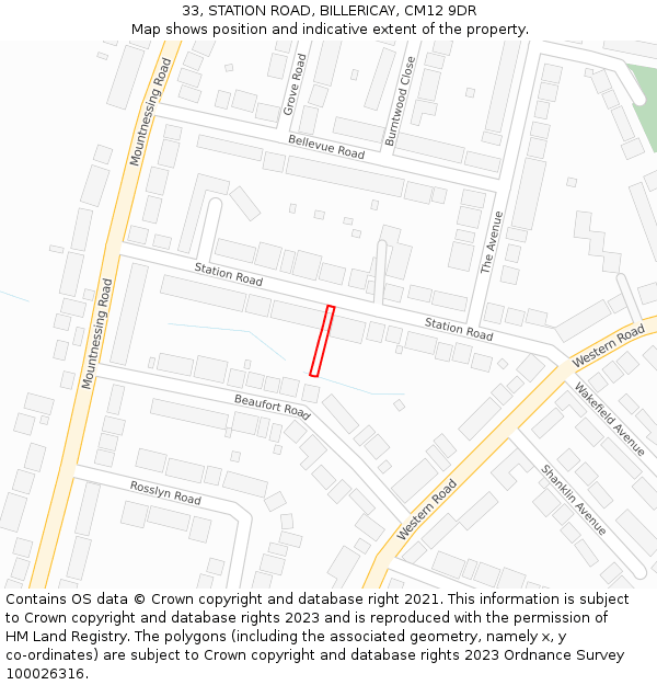 33, STATION ROAD, BILLERICAY, CM12 9DR: Location map and indicative extent of plot