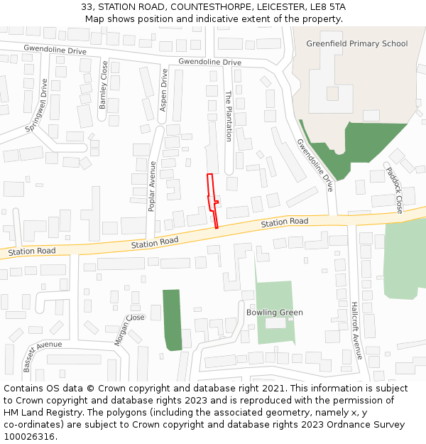 33, STATION ROAD, COUNTESTHORPE, LEICESTER, LE8 5TA: Location map and indicative extent of plot