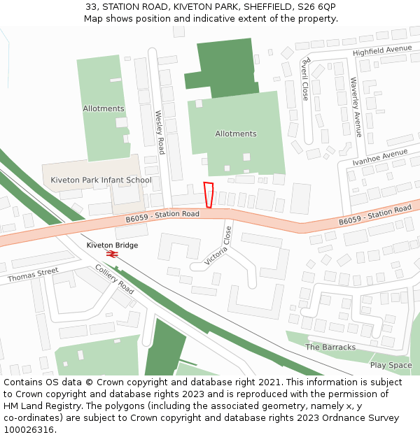 33, STATION ROAD, KIVETON PARK, SHEFFIELD, S26 6QP: Location map and indicative extent of plot