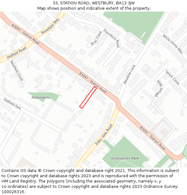 33, STATION ROAD, WESTBURY, BA13 3JW: Location map and indicative extent of plot