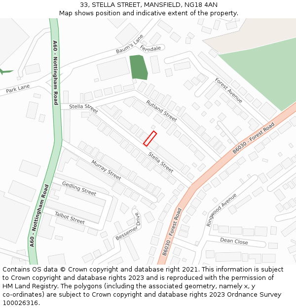 33, STELLA STREET, MANSFIELD, NG18 4AN: Location map and indicative extent of plot