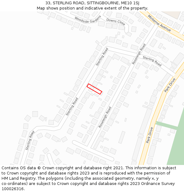 33, STERLING ROAD, SITTINGBOURNE, ME10 1SJ: Location map and indicative extent of plot