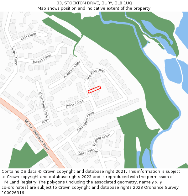 33, STOCKTON DRIVE, BURY, BL8 1UQ: Location map and indicative extent of plot