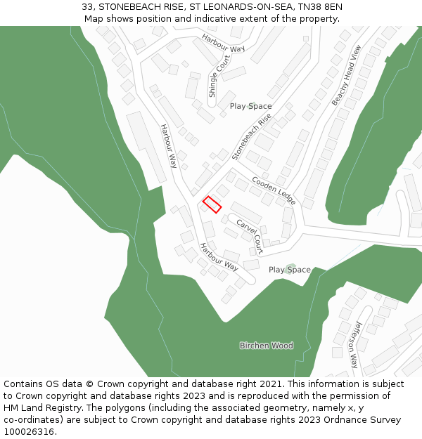 33, STONEBEACH RISE, ST LEONARDS-ON-SEA, TN38 8EN: Location map and indicative extent of plot