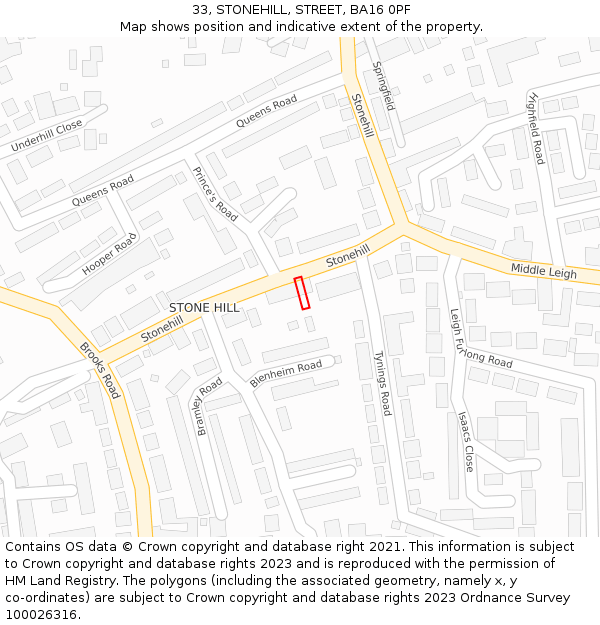 33, STONEHILL, STREET, BA16 0PF: Location map and indicative extent of plot