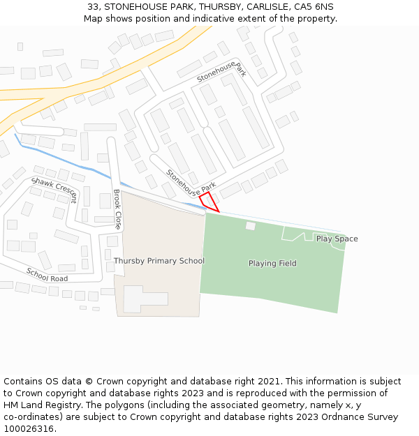 33, STONEHOUSE PARK, THURSBY, CARLISLE, CA5 6NS: Location map and indicative extent of plot
