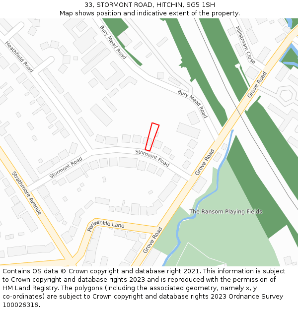 33, STORMONT ROAD, HITCHIN, SG5 1SH: Location map and indicative extent of plot