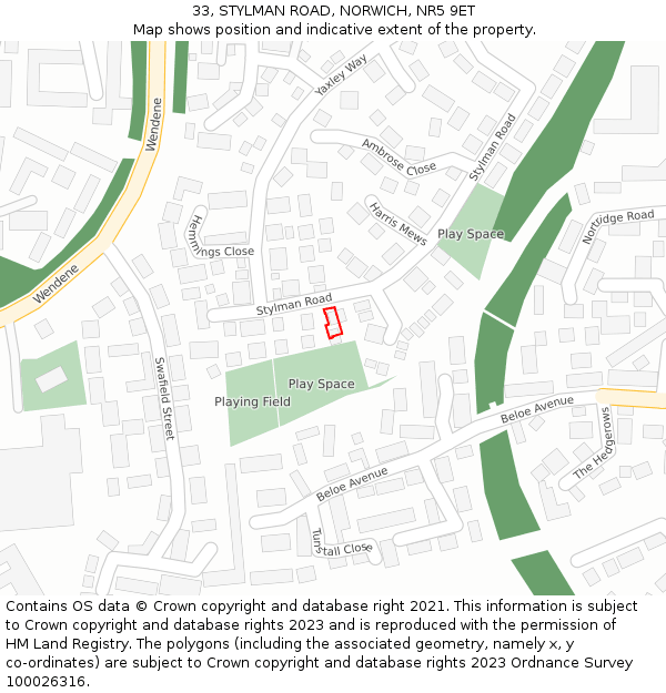 33, STYLMAN ROAD, NORWICH, NR5 9ET: Location map and indicative extent of plot