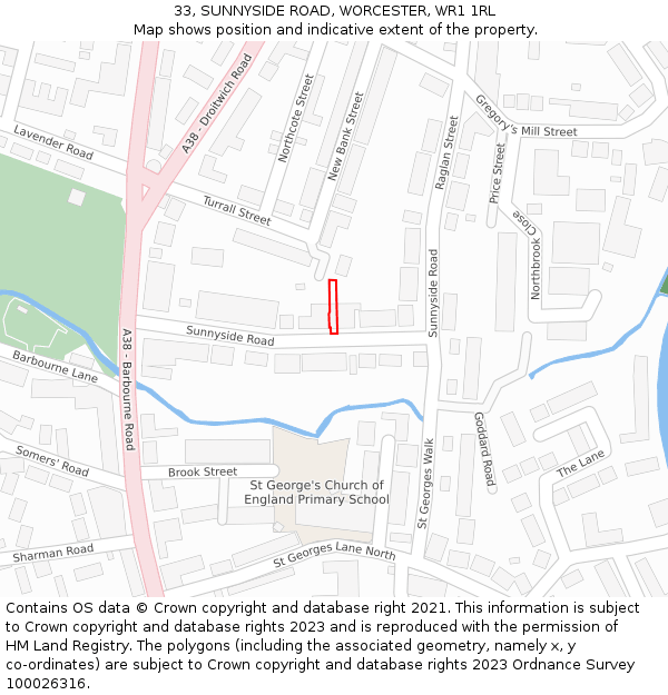 33, SUNNYSIDE ROAD, WORCESTER, WR1 1RL: Location map and indicative extent of plot