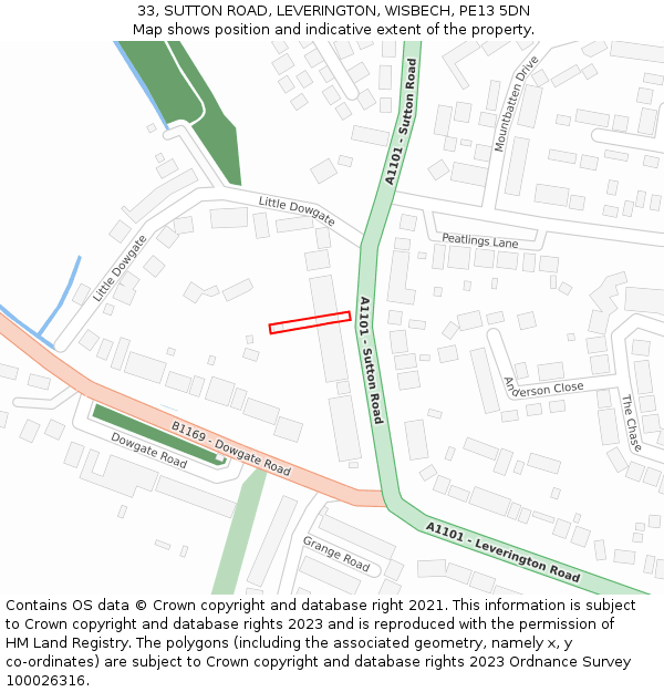 33, SUTTON ROAD, LEVERINGTON, WISBECH, PE13 5DN: Location map and indicative extent of plot