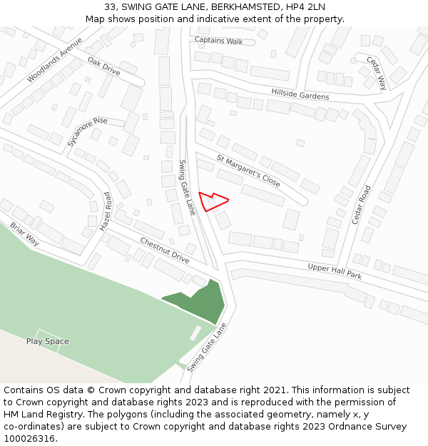 33, SWING GATE LANE, BERKHAMSTED, HP4 2LN: Location map and indicative extent of plot