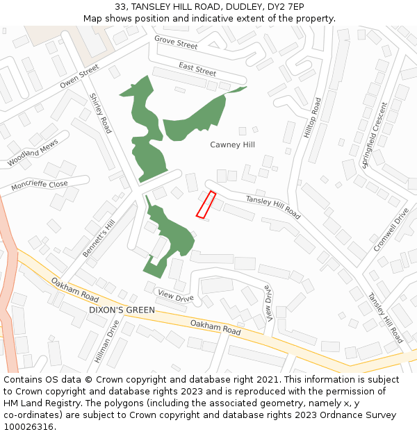 33, TANSLEY HILL ROAD, DUDLEY, DY2 7EP: Location map and indicative extent of plot