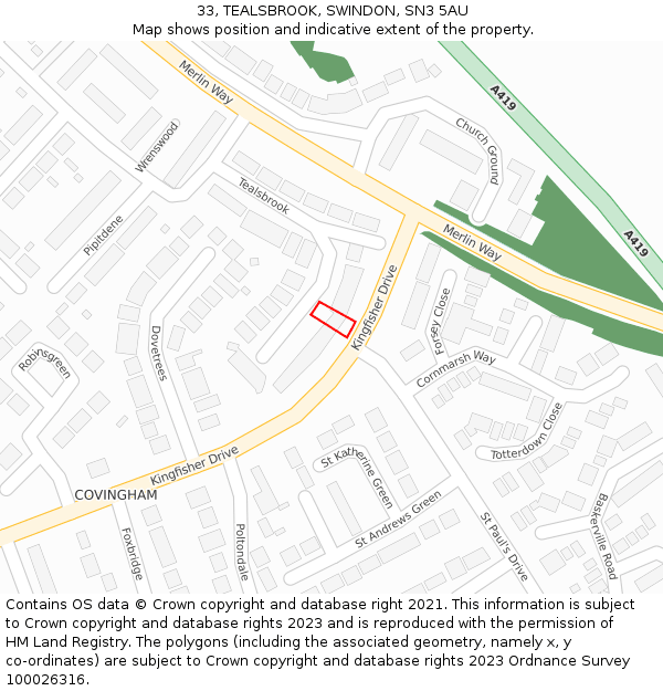 33, TEALSBROOK, SWINDON, SN3 5AU: Location map and indicative extent of plot